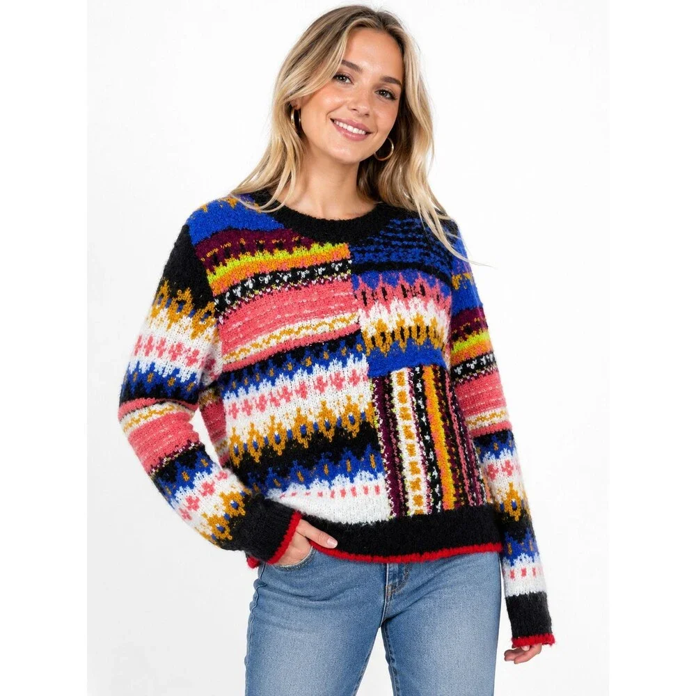 Free People Best Day Ever Alpaca Sweater Size Small Colorful Knit Long Sleeve